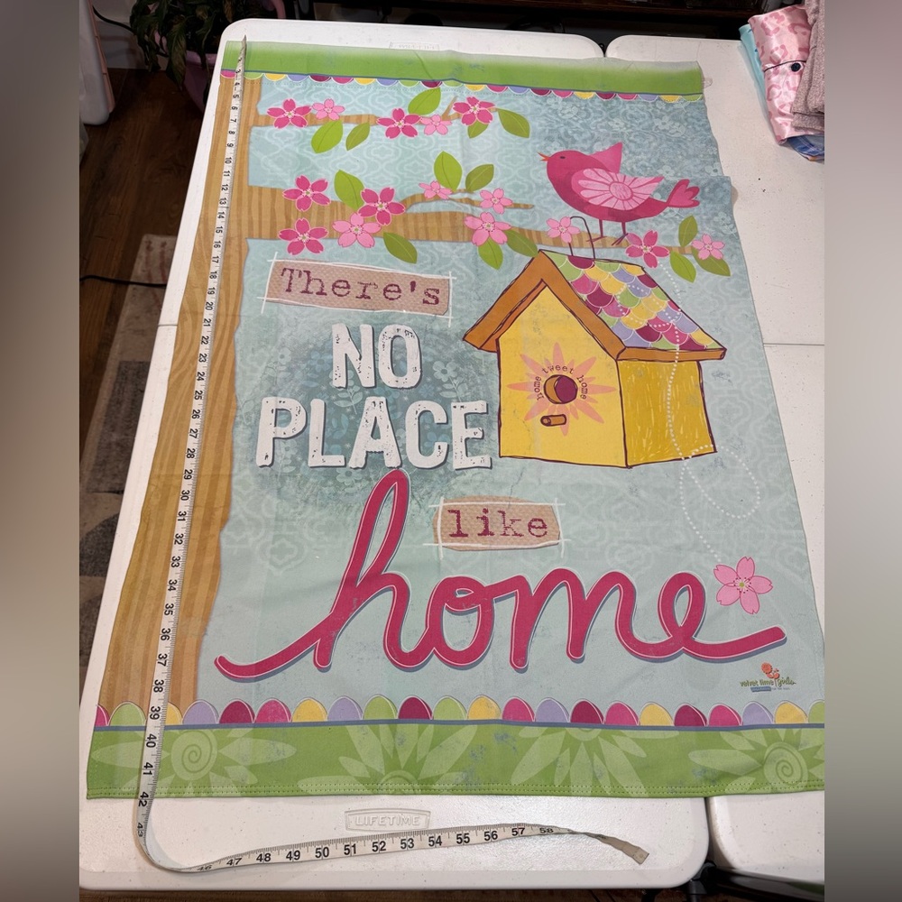 Colorful “there’s no place like home” Spring Garden Flag with Birdhouse Design